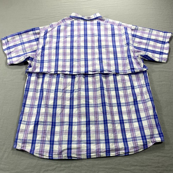 Columbia PFG Shirt Mens XL Blue Plaid Button Up Vented Fishing Outdoor Camp - Picture 2 of 9